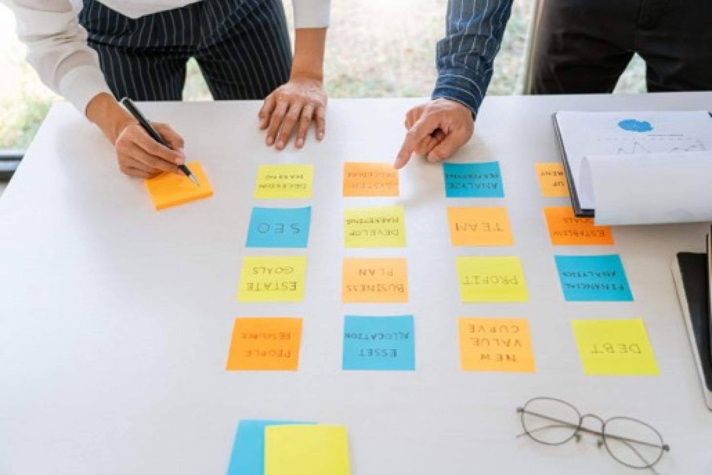 Strategy session with post-it notes