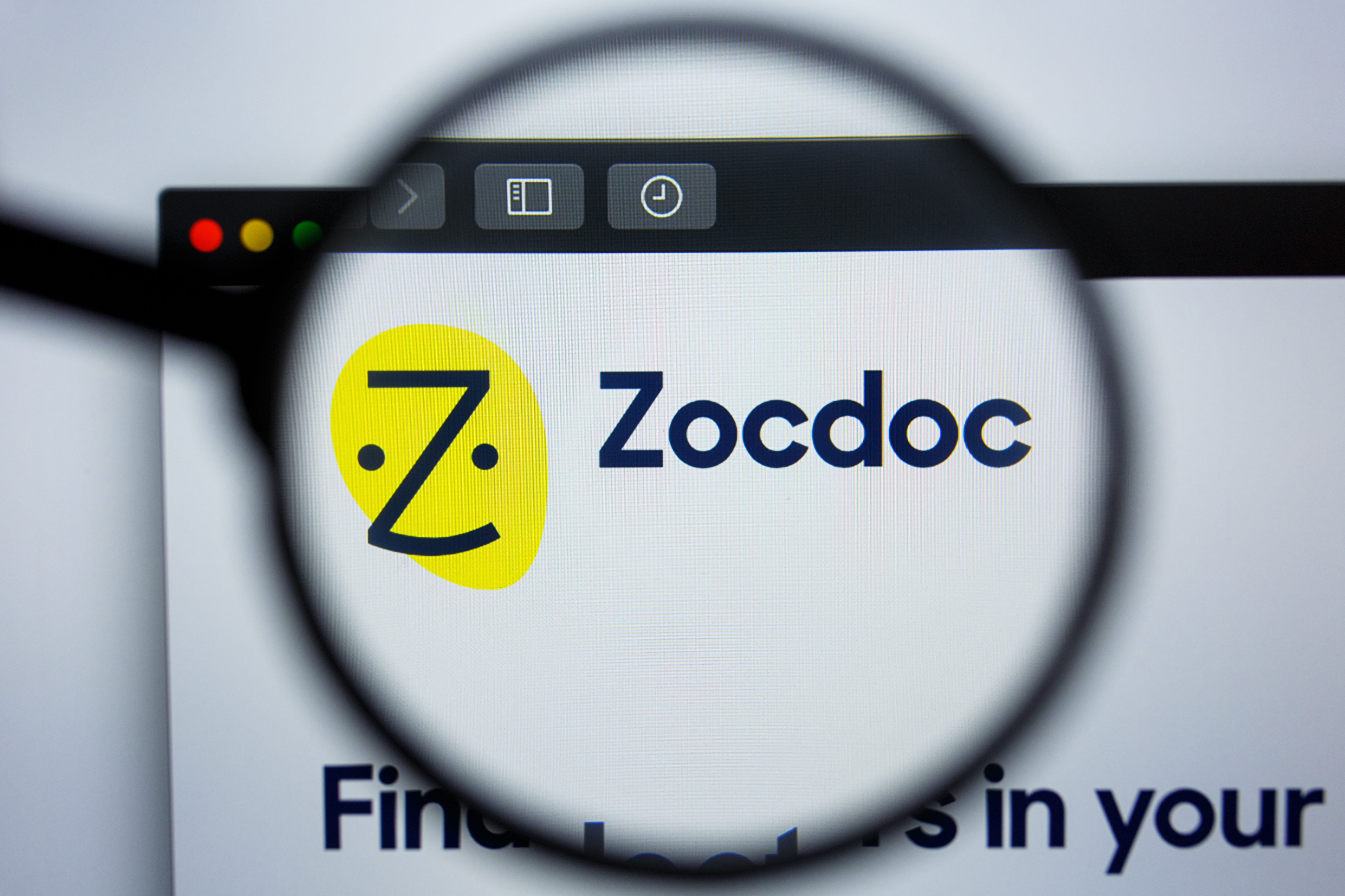Close-up of the Zocdoc website
