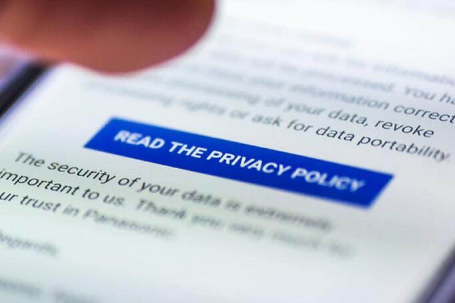 smart phone screen displaying a privacy policy 