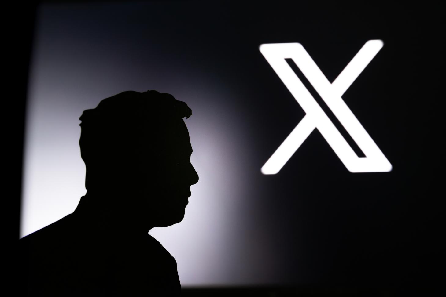 A silhouette of Elon Musk and the X logo