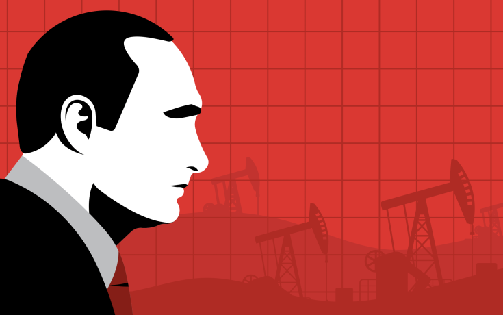 Illustration of Vladimir Putin and oil fields